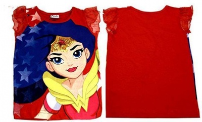 DC SuperHero Girls Wonder Woman Ruffle Short Sleeve T-Shirt 3-4Years RRP £5.99 CLEARANCE XL £4.99